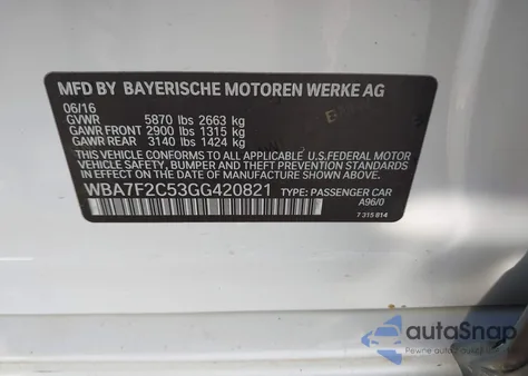 2016 BMW 750I xDrive z USA, uszkodzony, nr VIN WBA7F2C53GG420821